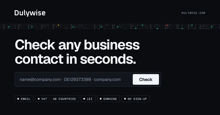 Dulywise: check any business contact in seconds