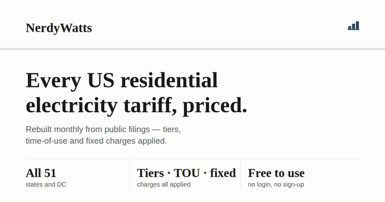NerdyWatts: every US residential electricity tariff, priced